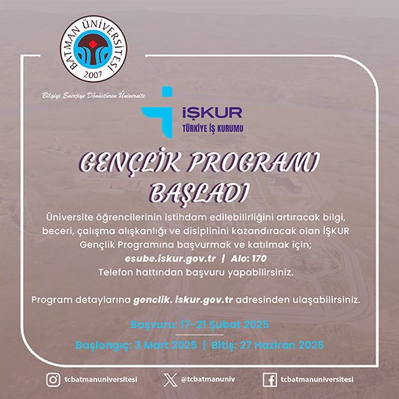 ÜNİVERSİTE ÖĞRENCİLERİNE YÖNELİK İŞKUR PROGRAM BAŞVURULARI BAŞLADI