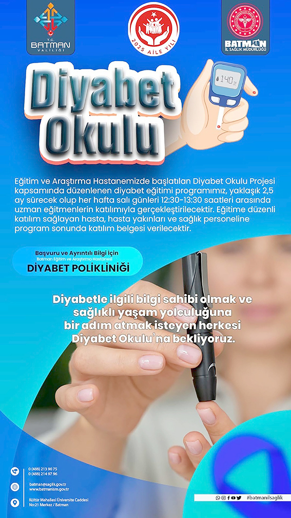 EĞİTİM VE ARAŞTIRMA HASTANESİNDE DİYABET OKULU EĞİTİM VERMEYE BAŞLADI