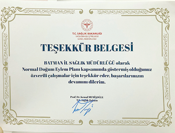 BAKAN MEMİŞOĞLU’NDAN BATMAN’A TEŞEKKÜR BELGESİ