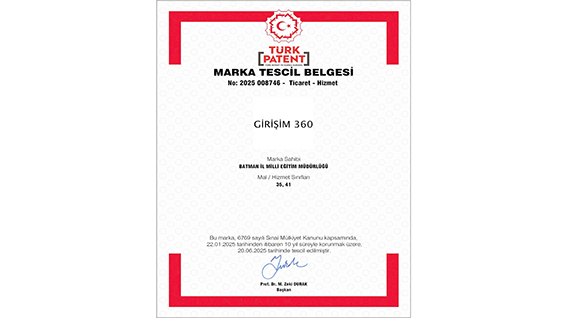 BATMAN’IN YENİLİKÇİ EĞİTİM MARKASI ‘GİRİŞİM 360’ TESCİLLENDİ