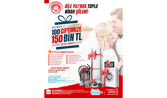 BELEDİYEDEN EVLENECEK ÇİFTLERE 150 BİN TL DEĞERİNDE DESTEK